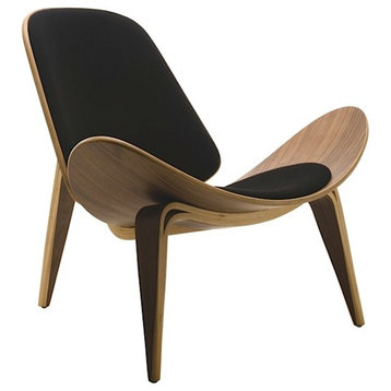 Artemis Lounge Chair by Nuevo Living, American Walnut Frame, Black Fabric Pads