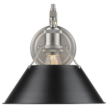 1 Light Cone Wall Sconce Metal Shade-9.63 Inches H by 10 Inches W-Pewter