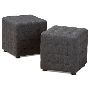Jodene Dark Gray Fabric Upholstered Tufted Cube Ottoman Set of 2