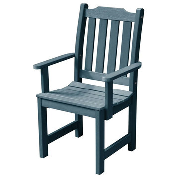 Classic Outdoor Dining Chair, Slatted Seat and Back With Arms, Nantucked Blue