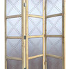 Benzara BM205861 3 Panel Screen With Wood Frame & Nailhead Trim Design, Gray
