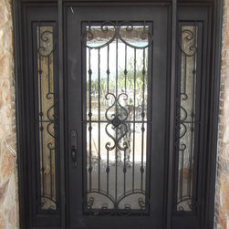 Mediterranean Wrought Iron Door With Sidelights - Front Doors