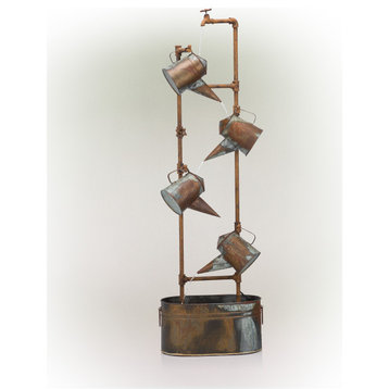 Rustic Multi Water Spout and Watering Can Metal Fountain