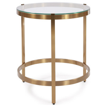 Modern End Table, Polished Gold Stainless Steel Frame With Round Glass Tabletop
