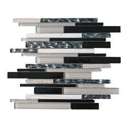White, Black and Blue Random Brick Straight Pattern Glass Mosaic Tiles - Home Accessories & Decor