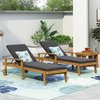 Lucknow Outdoor Acacia Wood Chaise Lounge with Water Resistant Cushion, Set of 2