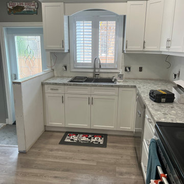 Kitchen Install, Custom Backsplash, Floating Shelves