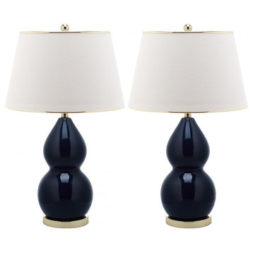 Jill Double Gourd Ceramic Lamps, Set Of 2, Navy