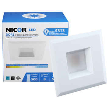 NICOR 3" White Square LED Recessed Downlight, White/2700k