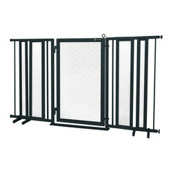 Fusion Gates - 65"-71.5" Black Fusion Gate with Linear Lace in White Design - Dog Gates