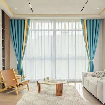 QYFL2302AA 2023 New Arrival Petrel Blue Grey Green Chenille Ready Made Curtains