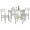 5 Pieces Dining Table Set with 4 Chairs, Silver