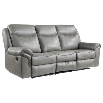 Pemberly Row 20" Traditional Faux Leather Double Reclining Sofa in Gray