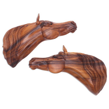 NOVICA Pair Of Mares And Wood Wall Sculptures  (Pair)