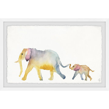 "Mom and Baby Elephant" Framed Painting Print, 45"x30"