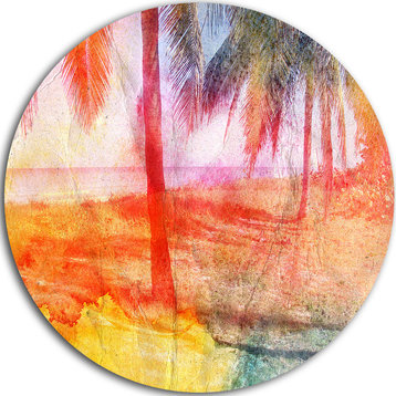 Red Retro Palm Trees, Landscape Painting Round Wall Art, 23"