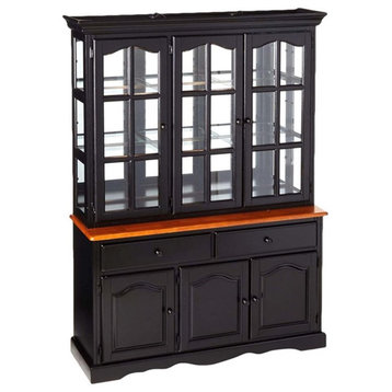 Sunset Trading Wood Treasure Buffet and Lighted Hutch in Antique Black/Cherry