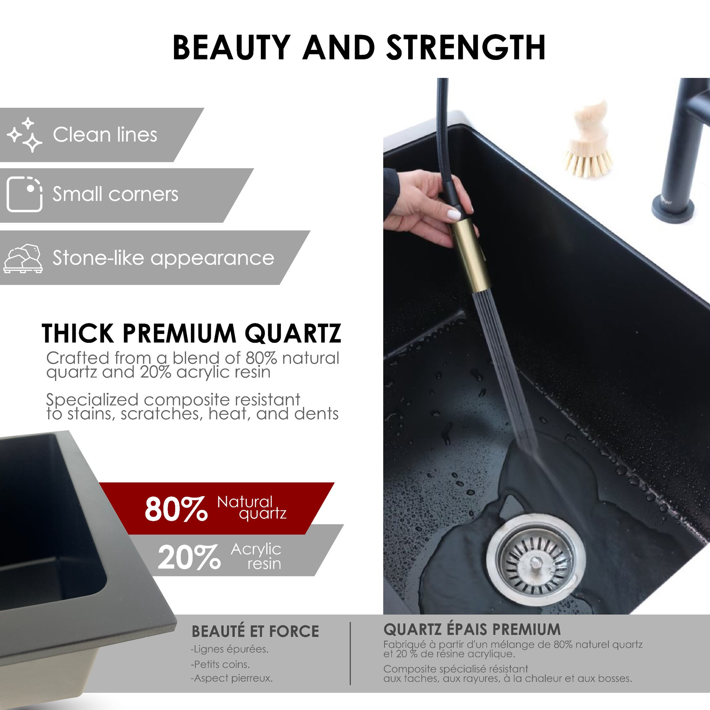 25 inch Dual Mount Single Bowl Black Granite Laundry Sink S-825N