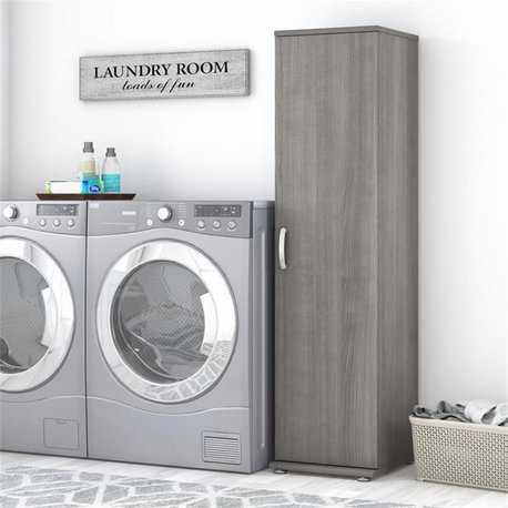 Universal Narrow Linen Tower with Door in Platinum Gray - Engineered Wood
