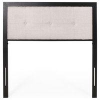 Thera Modern Industrial Tufted Upholstered Twin Headboard, Beige + Flat Black