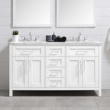 OVE Decors Tahoe 60" Vanity, White With Carrara Marble Top