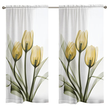 Golden Tulips 84" Sheer Window Curtain