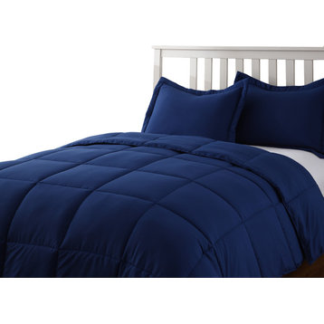 Lotus Home Water and Stain Resistant Microfiber Comforter Mini Set, Navy, Full/Q