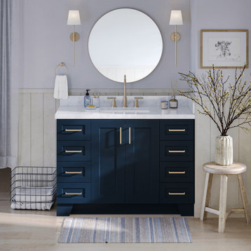 Ariel Taylor 49" Rectangle Sink Bath Vanity, Midnight Blue, 1.5" Carrara Marble