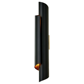 Piaga 2 Light Wall Sconce, Matte Black and Polished Brass