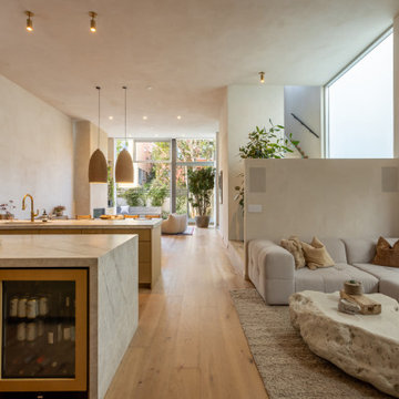 Modern Kitchen and Living Area with Clean Coastal Design
