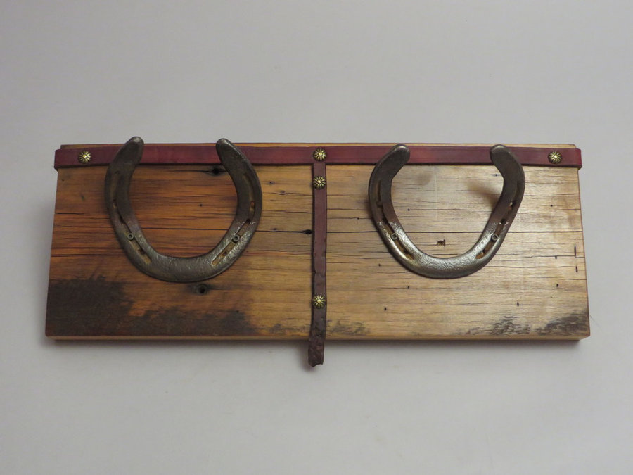 HorseShoe Rack. Reclaimed Poplar, Shoes & Leather.