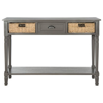 Rosa Wicker Console Table With Storage Grey