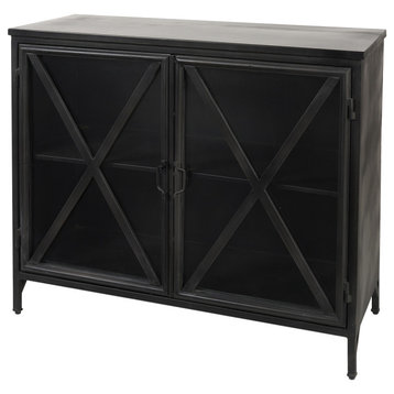 Poppy Black Metal Frame With Glass Doors Accent Cabinet