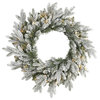 24" Flocked Artificial Christmas Wreath With 50 LED Lights