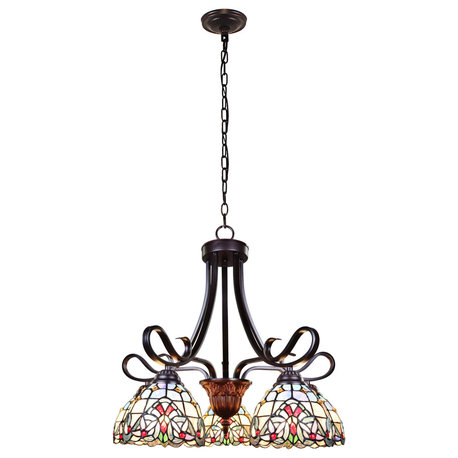 Grenville Victorian Tiffany-Style Dark Bronze 5 Light Chandelier 25" Wide