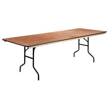 8' Rectangular Wood Folding Banquet Table With Clear Coated Finished Top