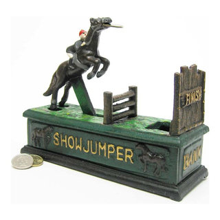 Equestrian Show Jumper Authentic Foundry Cast-Iron Mechanical Bank