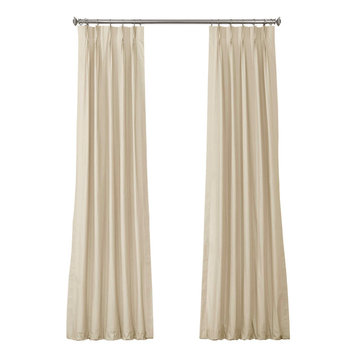Solid Cotton Pleated Curtain Single Panel, English Cream, 25"x120"