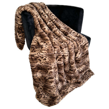 Plutus Brown Luxe Lash Faux Fur Throw Blanket, 80"L x 90"W Twin XL