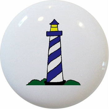 Blue Lighthouse Nautical Ceramic Knob