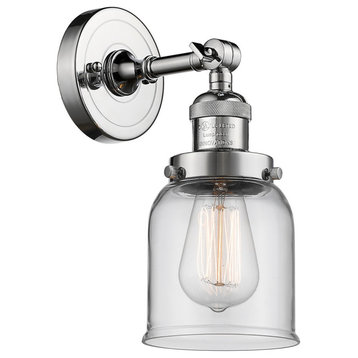 Small Bell 1-Light Sconce, Clear Glass, Polished Chrome