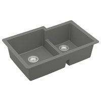 Karran 32" Undermount Large/Small Bowl Quartz Kitchen Sink, Grey