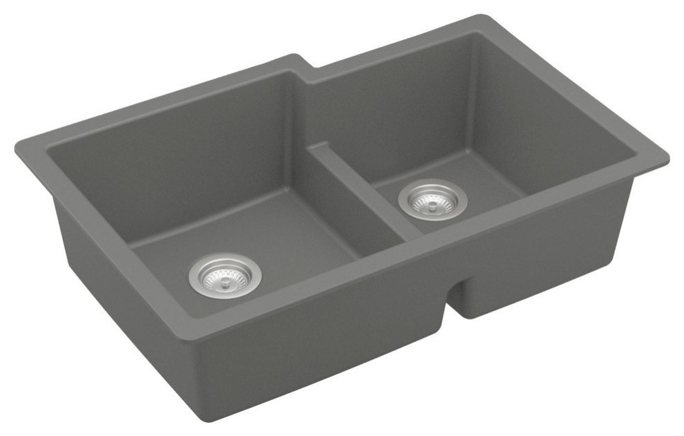 Karran 32" Undermount Large/Small Bowl Quartz Kitchen Sink, Grey