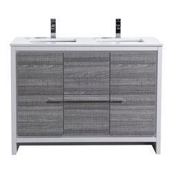48 inch Ash Gray Modern Double Sink Bathroom Vanity with White Quartz Countertop - Bathroom Vanities And Sink Consoles