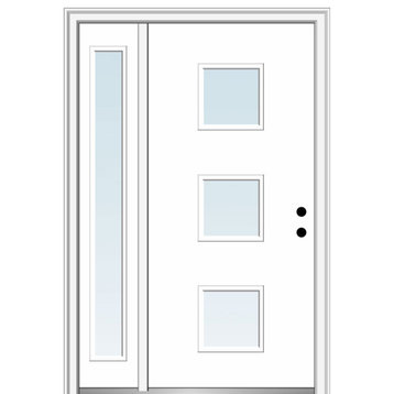 50"x80" 3 Lites Clear Left-Hand Inswing Primed Fiberglass Door, 6-9/16"