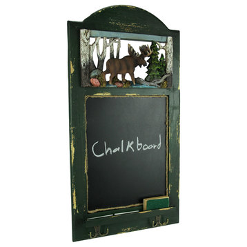 Rustic Wood Frame Country Moose Hanging Chalkboard with Hooks