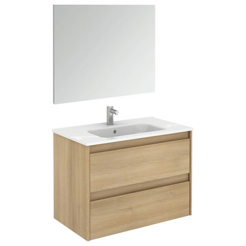 Ambra 80 Complete Vanity Unit, Nordic Oak, With Mirror