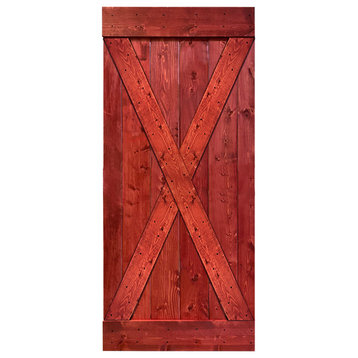 Stained Solid Pine Wood Sliding Barn Door, Cherry Red, 36"x84", X Series