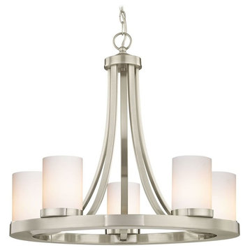 Satin Nickel Chandelier with Gloss White Glass 5-Light