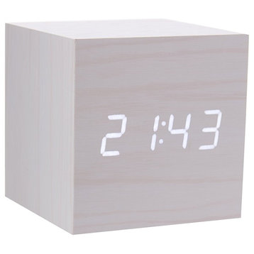 Gingko Cube Click Clock, Ash With White LED